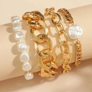 Stack of 4 chunky bracelets and Pearls
